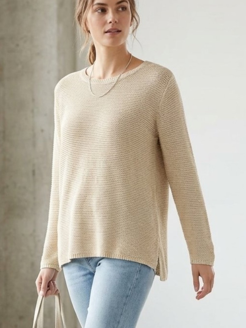 Eileen Fisher Organic Linen/Cotton Knit Crew Pullover Sweater Boho Coastal Sz 2X